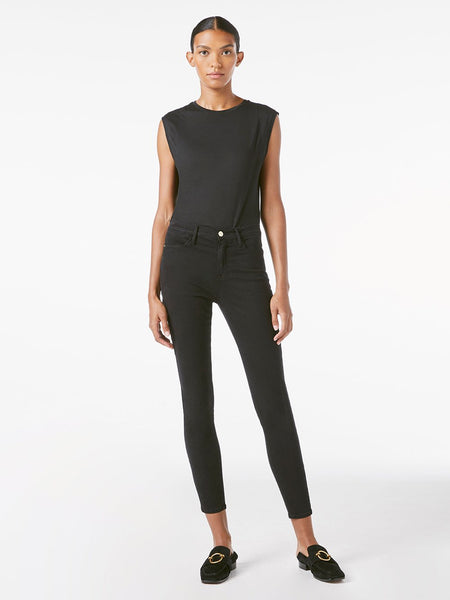 FRAME Le High Skinny Noir Sateen in Black