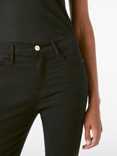 FRAME Le High Skinny Noir Sateen in Black