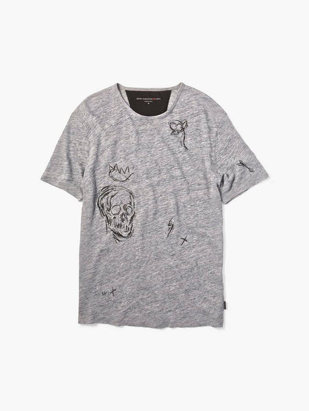 John Varvatos S/S LINEN ART CREW WITH DRAWINGS