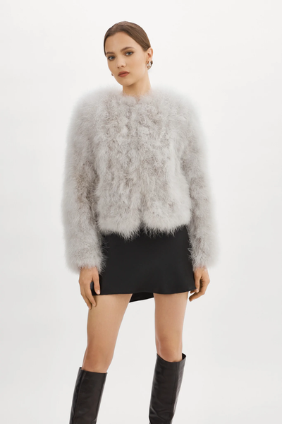 LAMARQUE Deora Feather Jacket in Light Grey