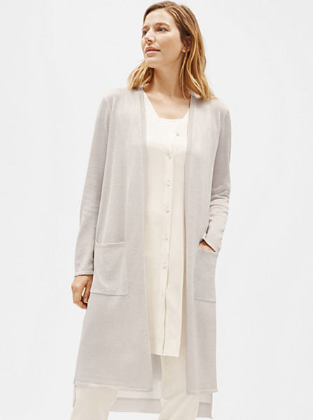 Eileen Fisher Organic Linen Crepe Sparkle Long Cardigan - Bone