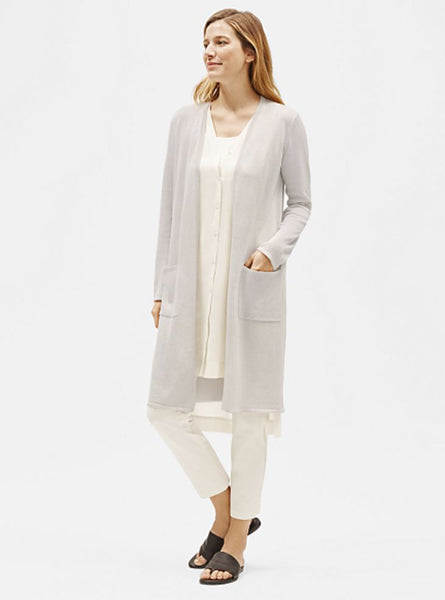 Eileen Fisher Organic Linen Crepe Sparkle Long Cardigan - Bone