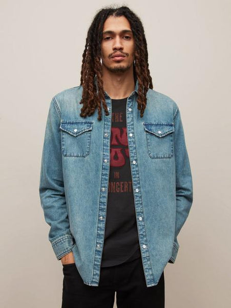 John Varvatos Marshall Western Denim Shirt - Fade Away Blue