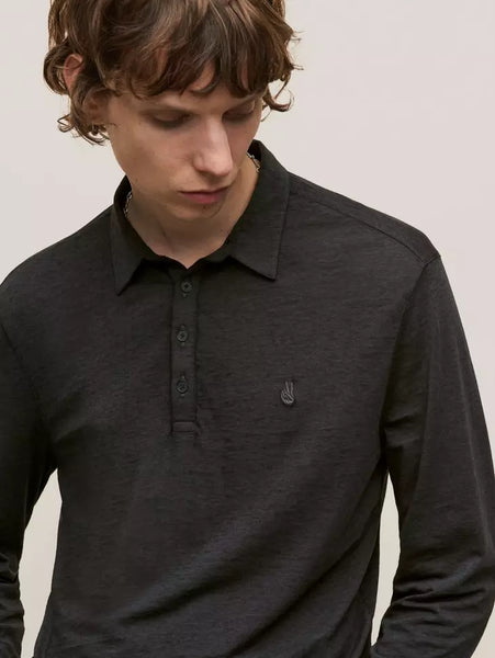 John Varvatos MARTY LS Burnout Polo - Charcoal Htr