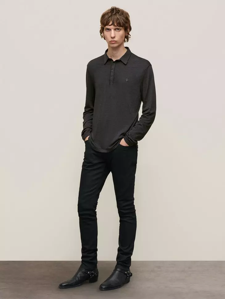 John Varvatos MARTY LS Burnout Polo - Charcoal Htr