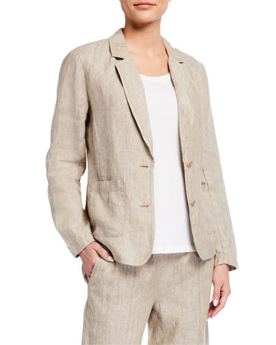 Eileen Fisher Washed Linen Notch Collar Shaped Blazer