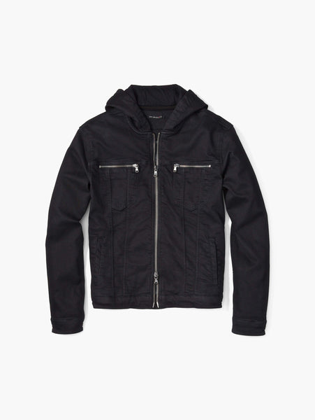 John Varvatos Scott Stretch Hooded Jean Jacket - Black