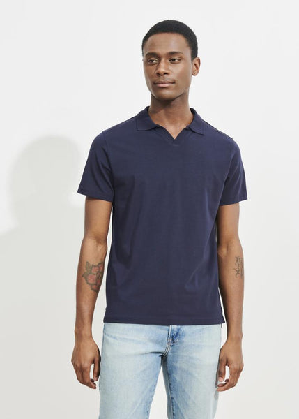 Patrick Assaraf Pima Cotton Stretch Open Polo - Midnight