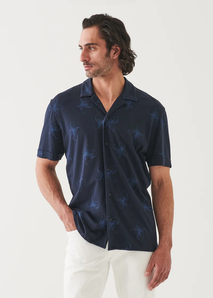 Patrick Assaraf SS Camp Collar All Over Print - Midnight