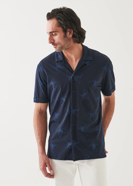 Patrick Assaraf SS Camp Collar All Over Print - Midnight