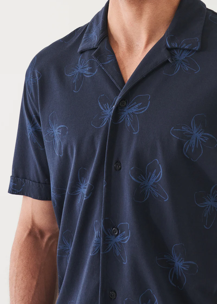 Patrick Assaraf SS Camp Collar All Over Print - Midnight