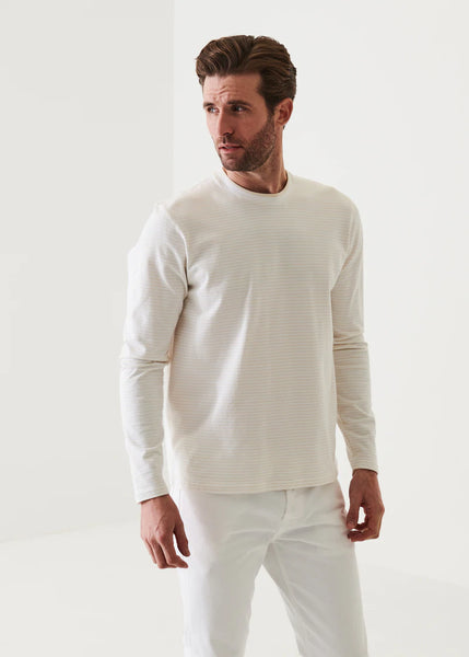 Patrick Assaraf Pima Cotton Stripe Crew  - White