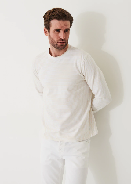 Patrick Assaraf Pima Cotton Stripe Crew  - White