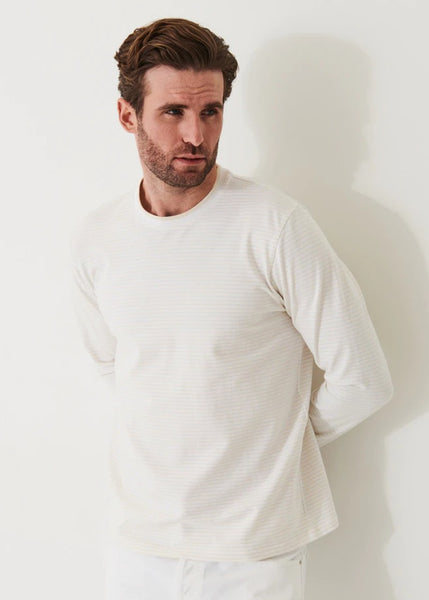 Patrick Assaraf Pima Cotton Stripe Crew  - White