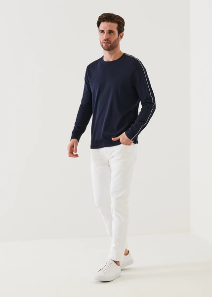 Patrick Assaraf Pima Cotton Stretch Piped Long Sleeve  - Midnight