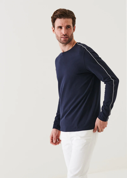Patrick Assaraf Pima Cotton Stretch Piped Long Sleeve  - Midnight