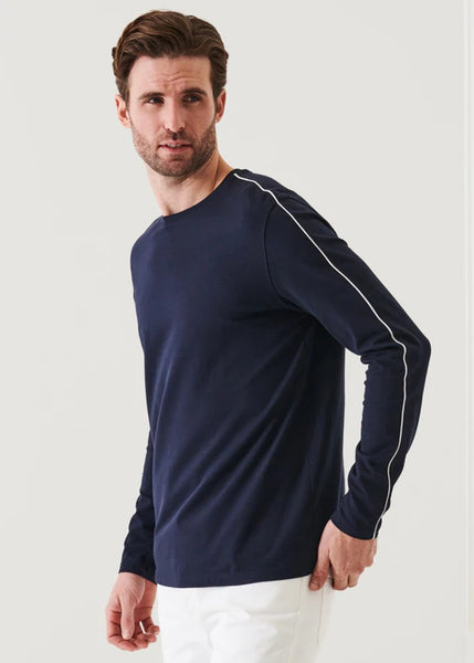 Patrick Assaraf Pima Cotton Stretch Piped Long Sleeve  - Midnight