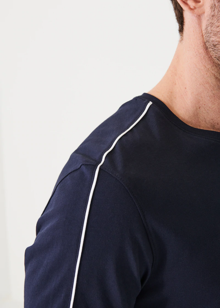 Patrick Assaraf Pima Cotton Stretch Piped Long Sleeve  - Midnight