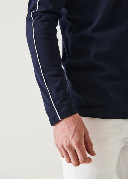Patrick Assaraf Pima Cotton Stretch Piped Long Sleeve  - Midnight