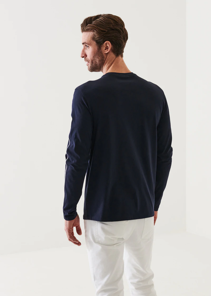 Patrick Assaraf Pima Cotton Stretch Piped Long Sleeve  - Midnight