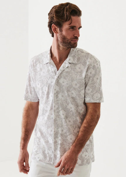 Patrick Assaraf SS Camp Collar All Over Print - Dim Grey
