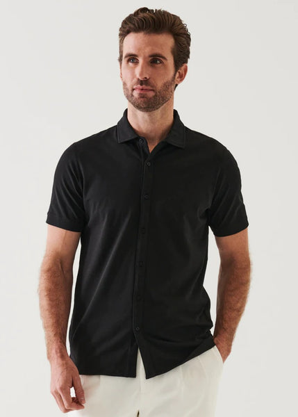 Patrick Assaraf Pima Cotton Button Front Shirt - Black
