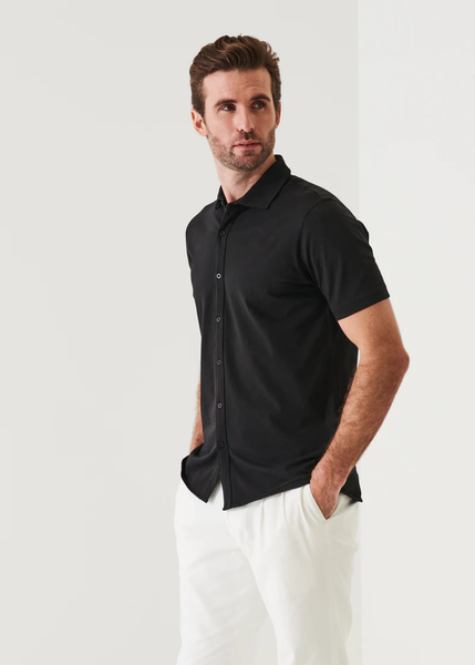 Patrick Assaraf Pima Cotton Button Front Shirt - Black