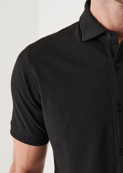 Patrick Assaraf Pima Cotton Button Front Shirt - Black