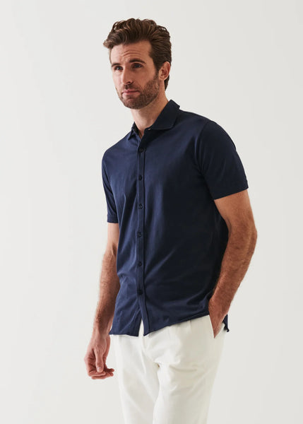 Patrick Assaraf Pima Cotton Button Front Shirt - Midnight