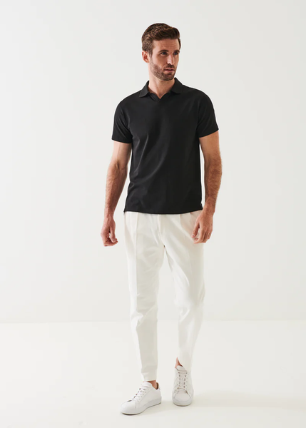 Patrick Assaraf Pima Cotton Stretch Open Polo - Black