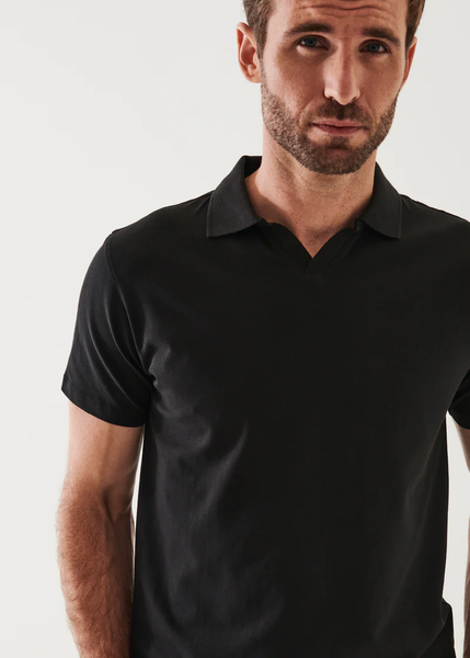 Patrick Assaraf Pima Cotton Stretch Open Polo - Black