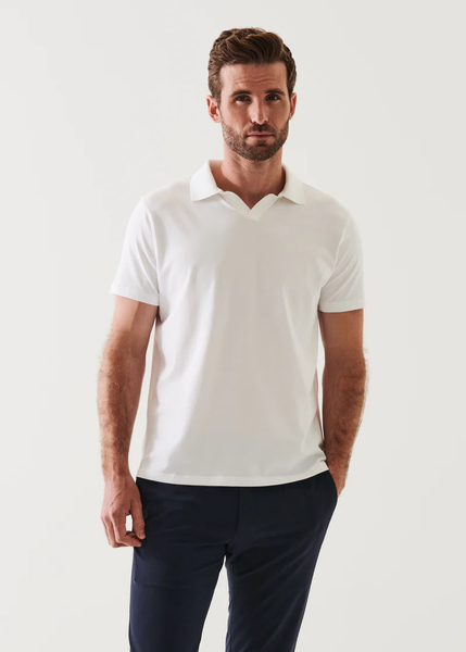Patrick Assaraf Pima Cotton Stretch Open Polo - White