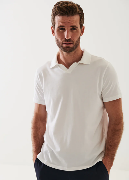 Patrick Assaraf Pima Cotton Stretch Open Polo - White