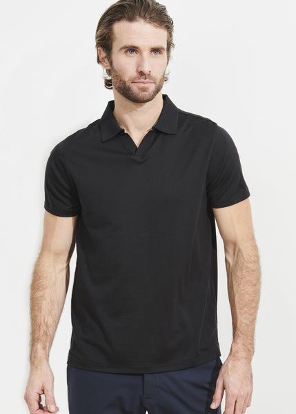 Patrick Assaraf Pima Cotton Stretch Open Polo - Black