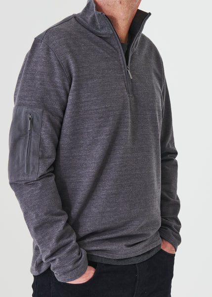 Patrick Assaraf Pima Cotton Fleece Quarter Zip - Flint Melange
