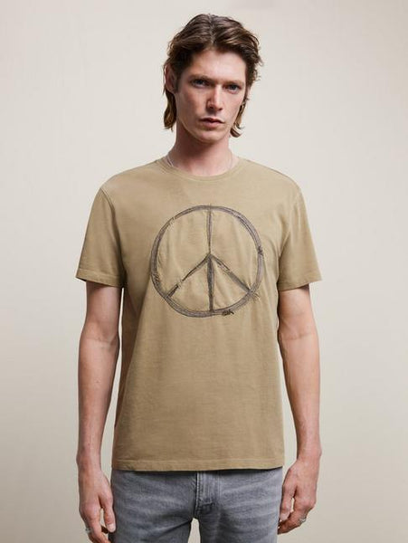 John Varvatos  Peace Sign Embroidery Crew Neck T - Dark Olive