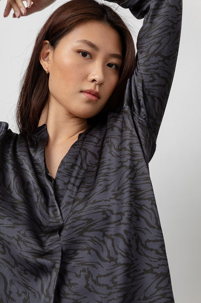 Rails Pearl Satin Crepe Blouse in Ash Marbled Tiger