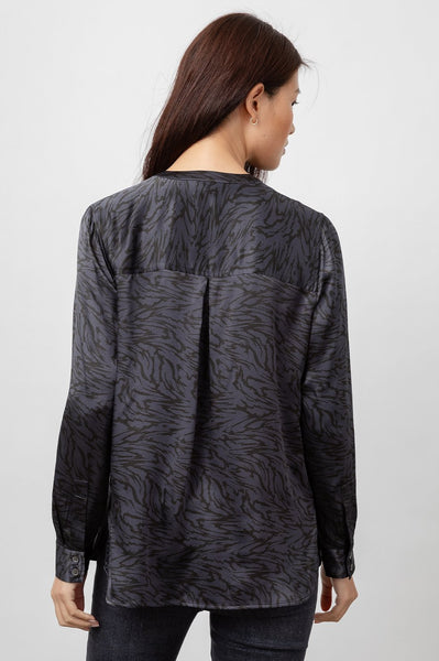 Rails Pearl Satin Crepe Blouse in Ash Marbled Tiger
