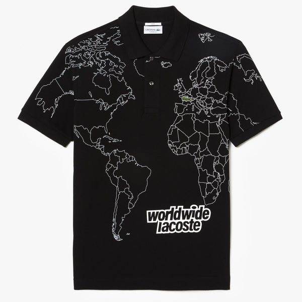 Lacoste Worldwide Print Cotton Polo - Black