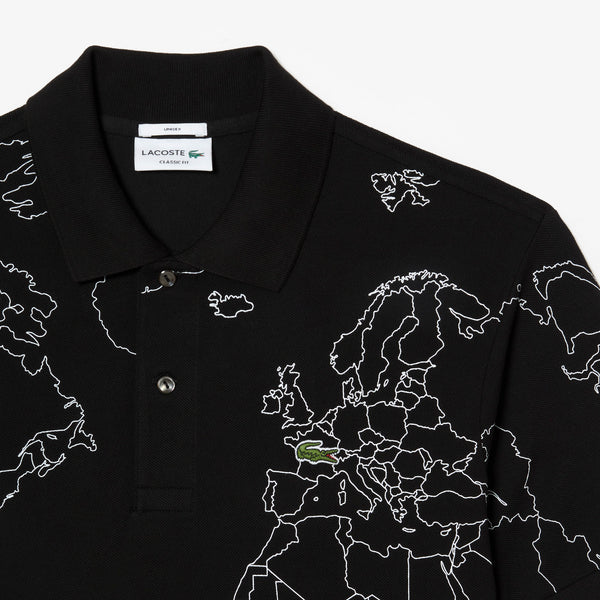 Lacoste Worldwide Print Cotton Polo - Black