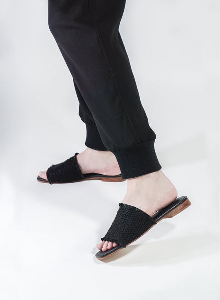 Kaanas Crete Frayed Sandal in Black