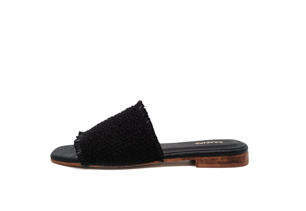 Kaanas Crete Frayed Sandal in Black