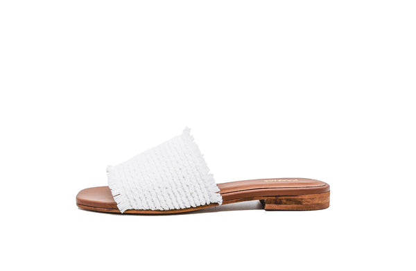 Kaanas Crete Frayed Sandal in White