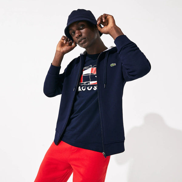 Lacoste SPORT Hoodie Fleece Tennis Sweatshirt - Navy & Grey