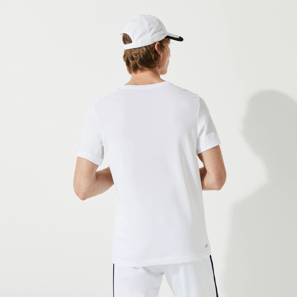 Lacoste SPORT 3D Print Crocodile Breathable Jersey T-shirt - White/Navy
