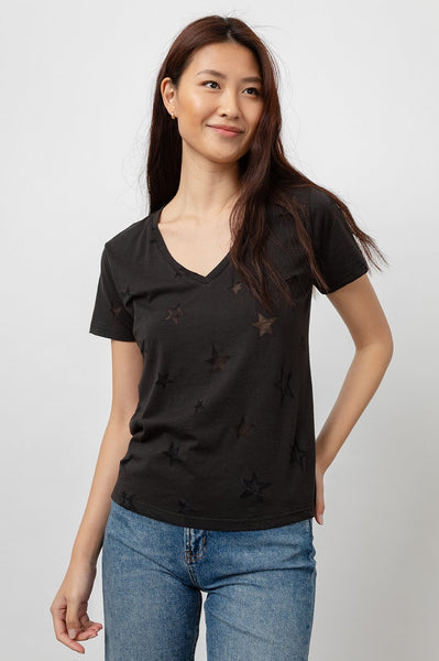 Rails Cara V-Neck Tee in Black Star Burnout