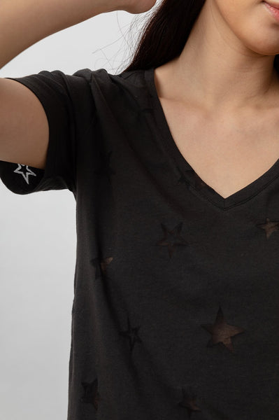 Rails Cara V-Neck Tee in Black Star Burnout