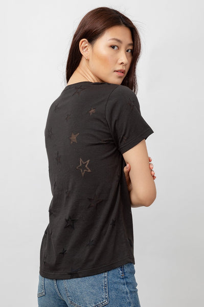 Rails Cara V-Neck Tee in Black Star Burnout