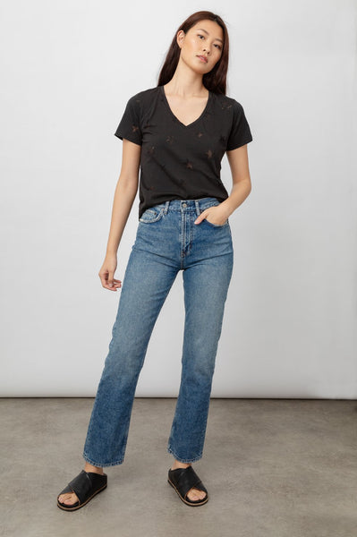 Rails Cara V-Neck Tee in Black Star Burnout
