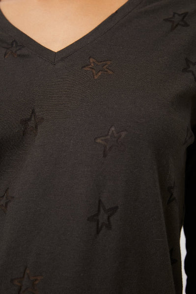 Rails Sami long sleeve v tee in black star burnout